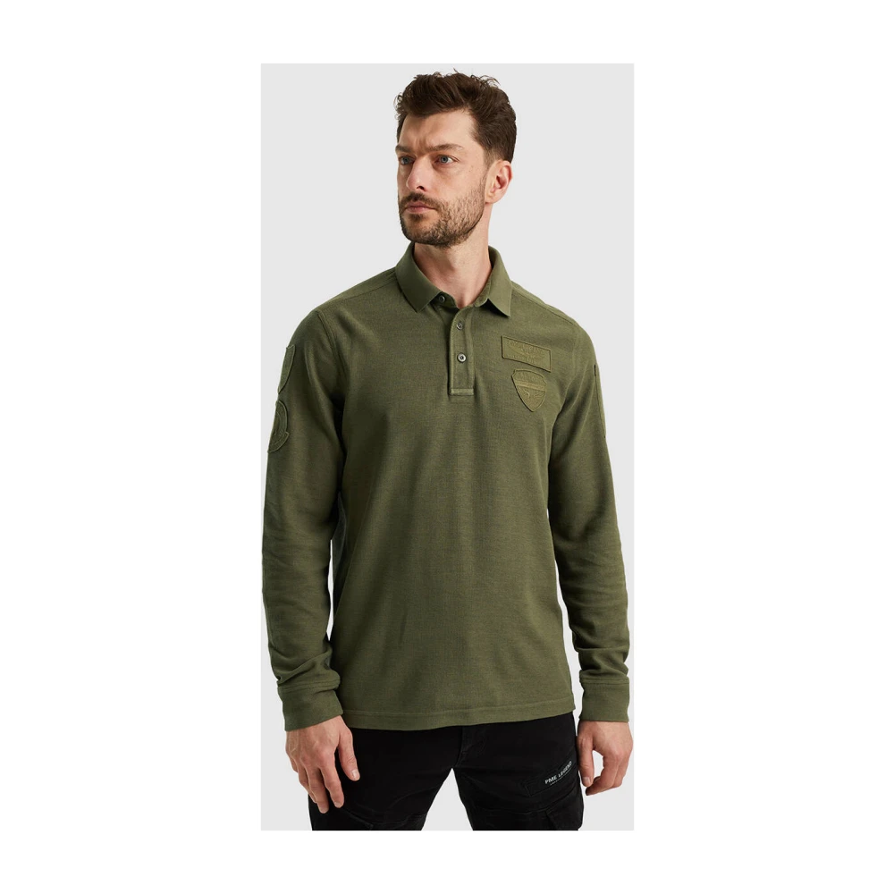 PME Legend Cargo-stijl lange mouw polo Green Heren