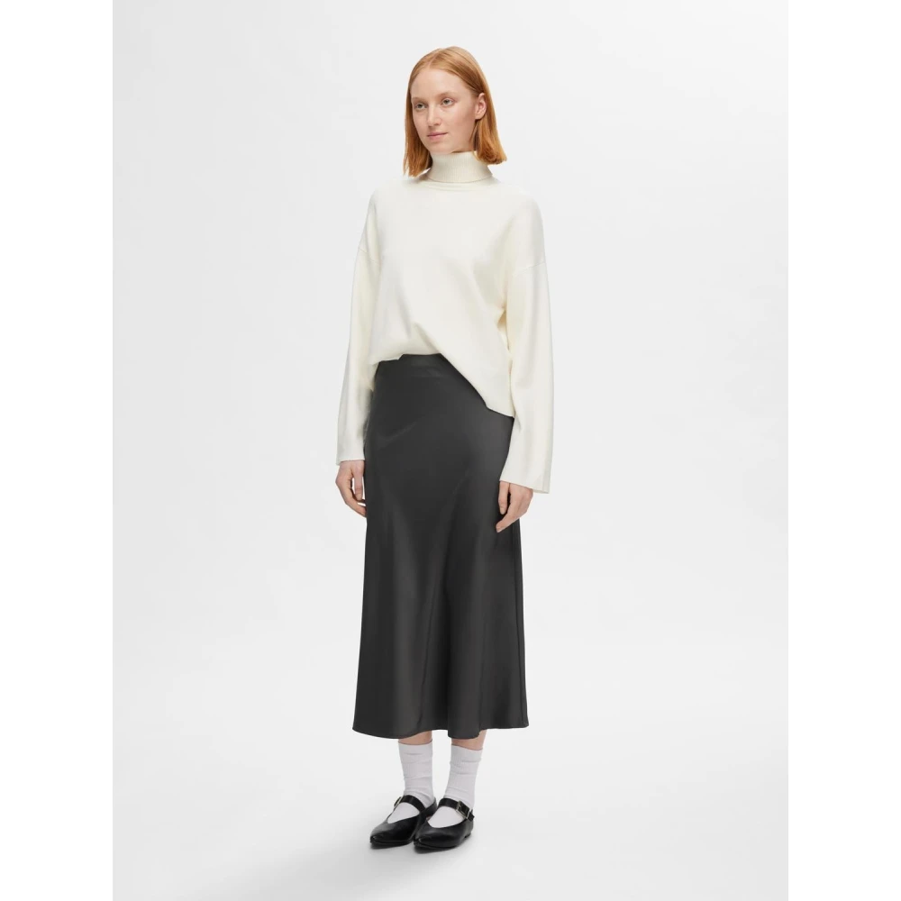 Selected Femme Satijnen Midi Rok Vulkanische As Gray Dames