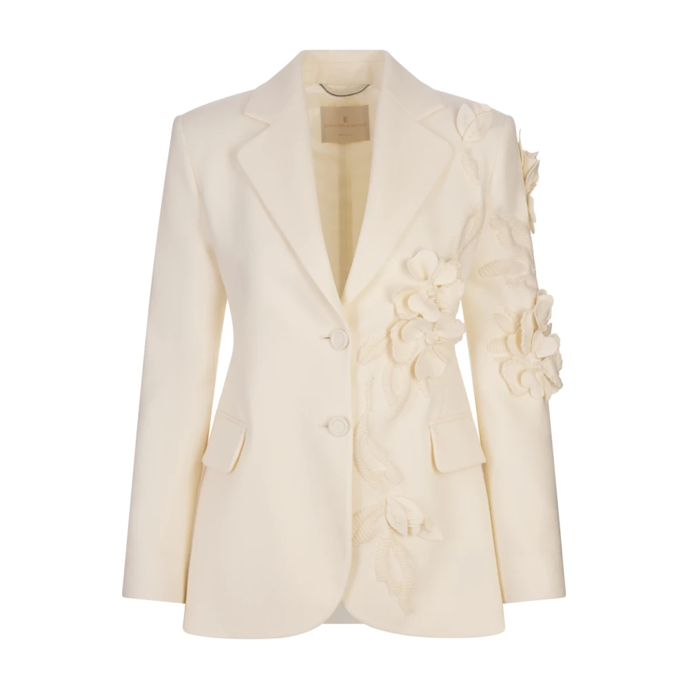 Ermanno Scervino Witte wollen blazer met borduurwerk White Dames