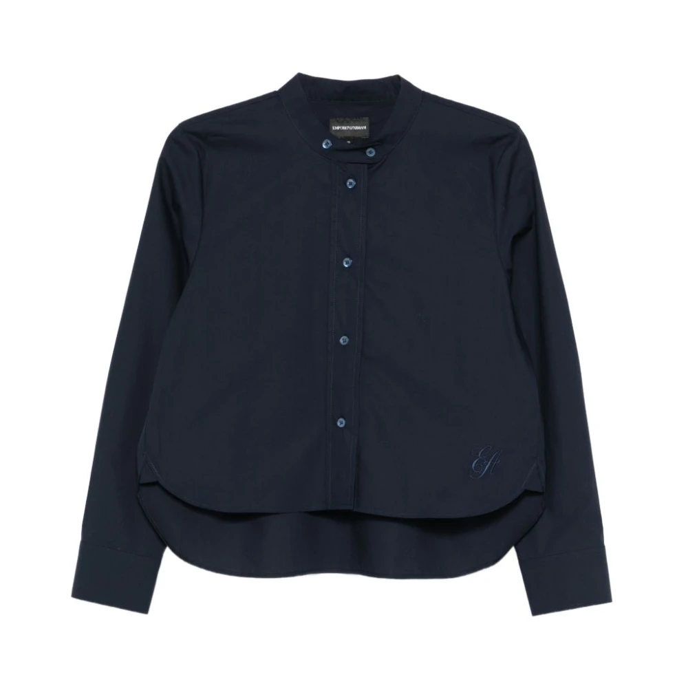 Emporio Armani Women's Blue Shirts, M, Embroidered Round Neck Shirt