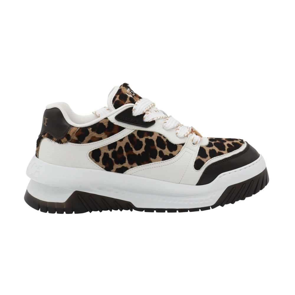 Versace Brown Sneakers, Male, 9 Uk, Leo White Trainers