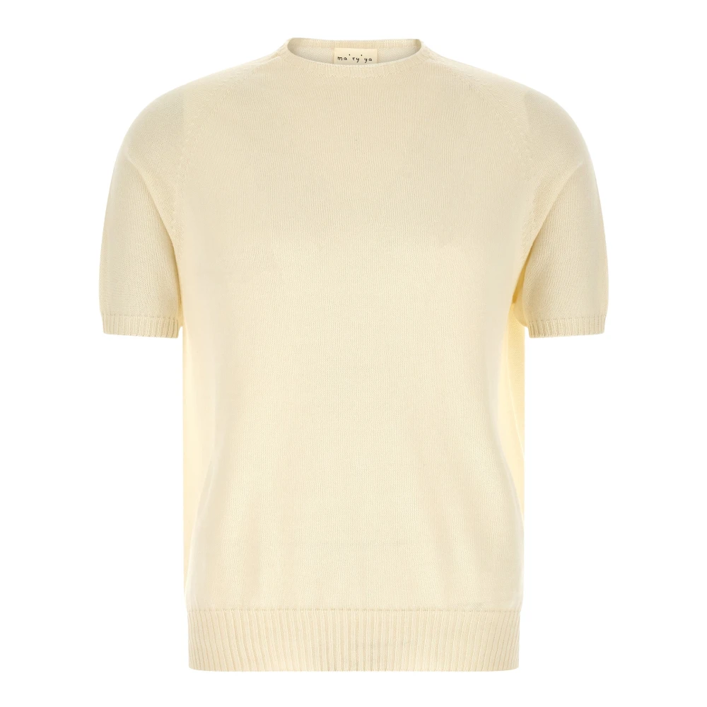 Ma'ry'ya Men's White Round-Neck Knitwear, 2XL, Short-Sleeved Jumper