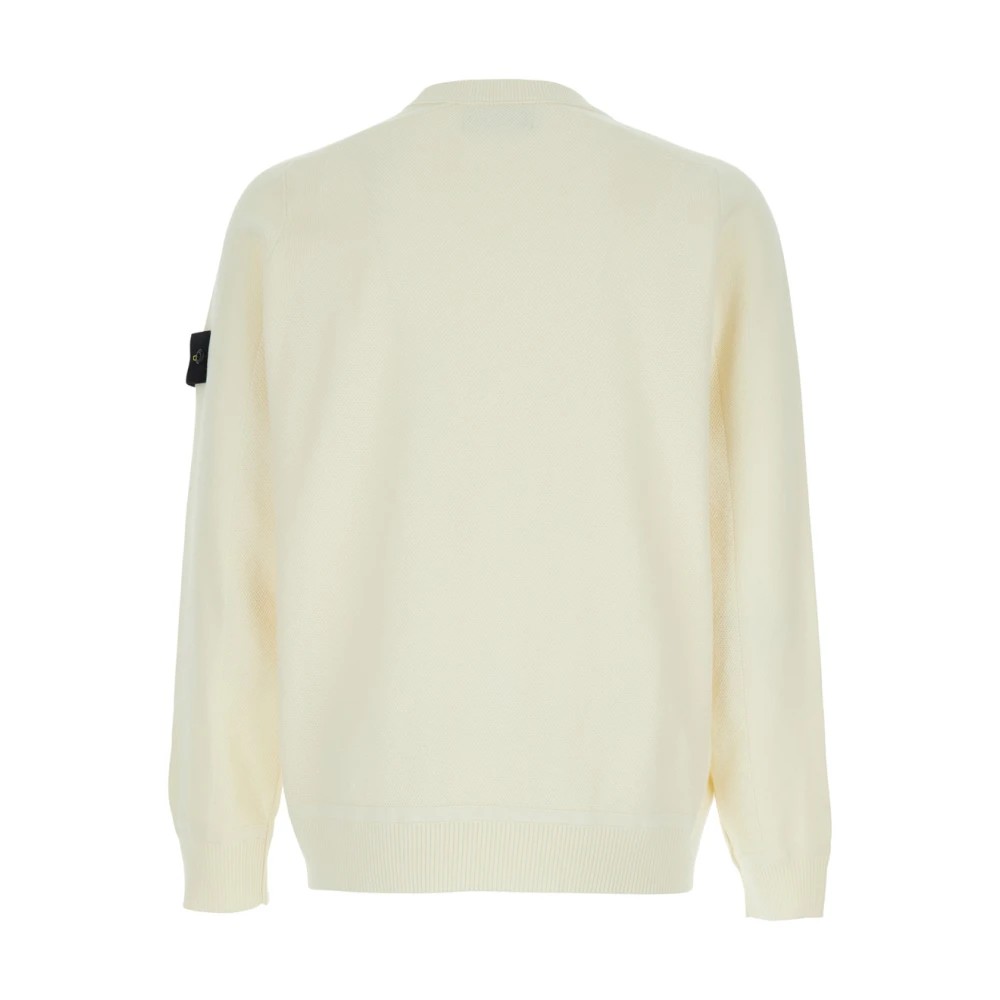 Stone Island Witte Crewneck Logo Patch Katoenen Sweater White Heren