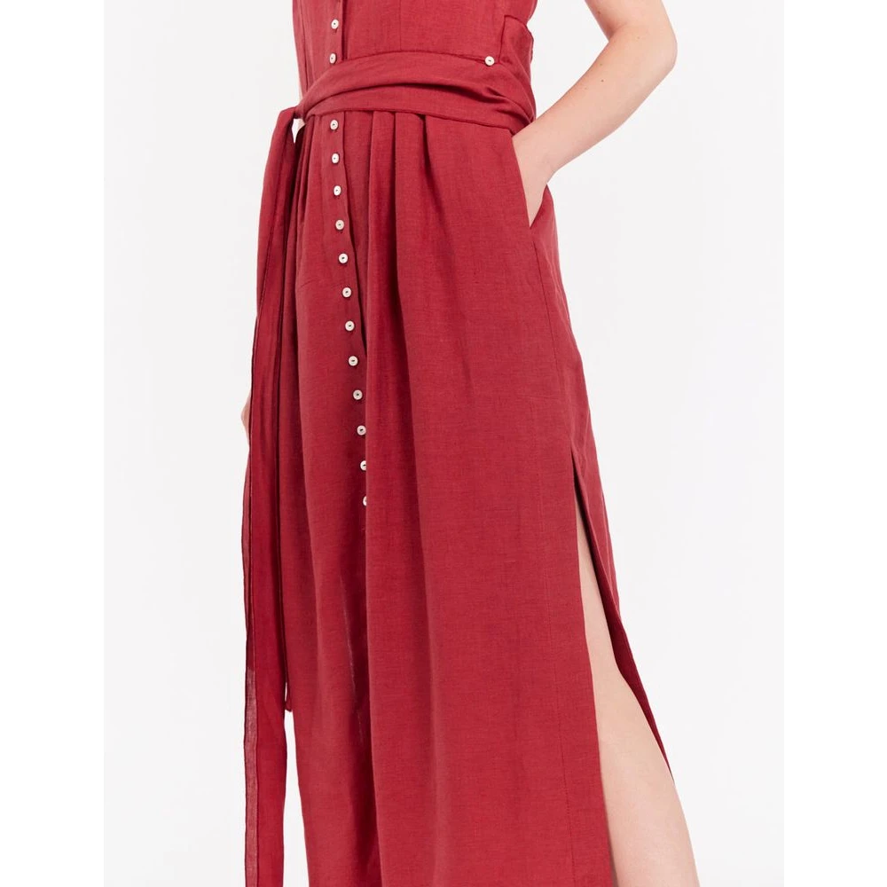Ines De La Fressange Paris Ambre lange jurk in frambozen linnen Pink Dames