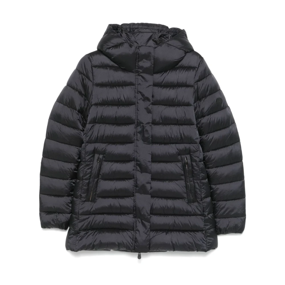 Save The Duck Glanzende Waterbestendige Hoodiejas Black Dames