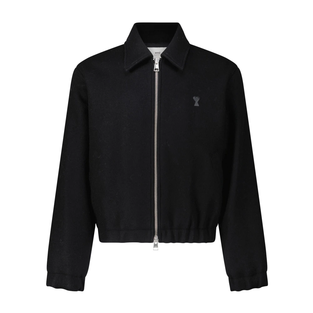 Ami Paris Wollen Jack met Logo Patch Black Heren