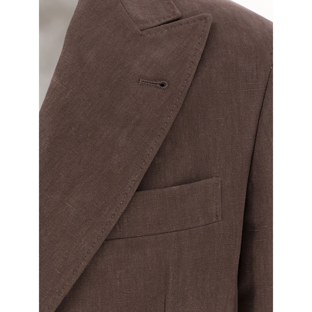 BRUNELLO CUCINELLI Linnen pak met dubbele rij knopen en peak revers Brown Heren