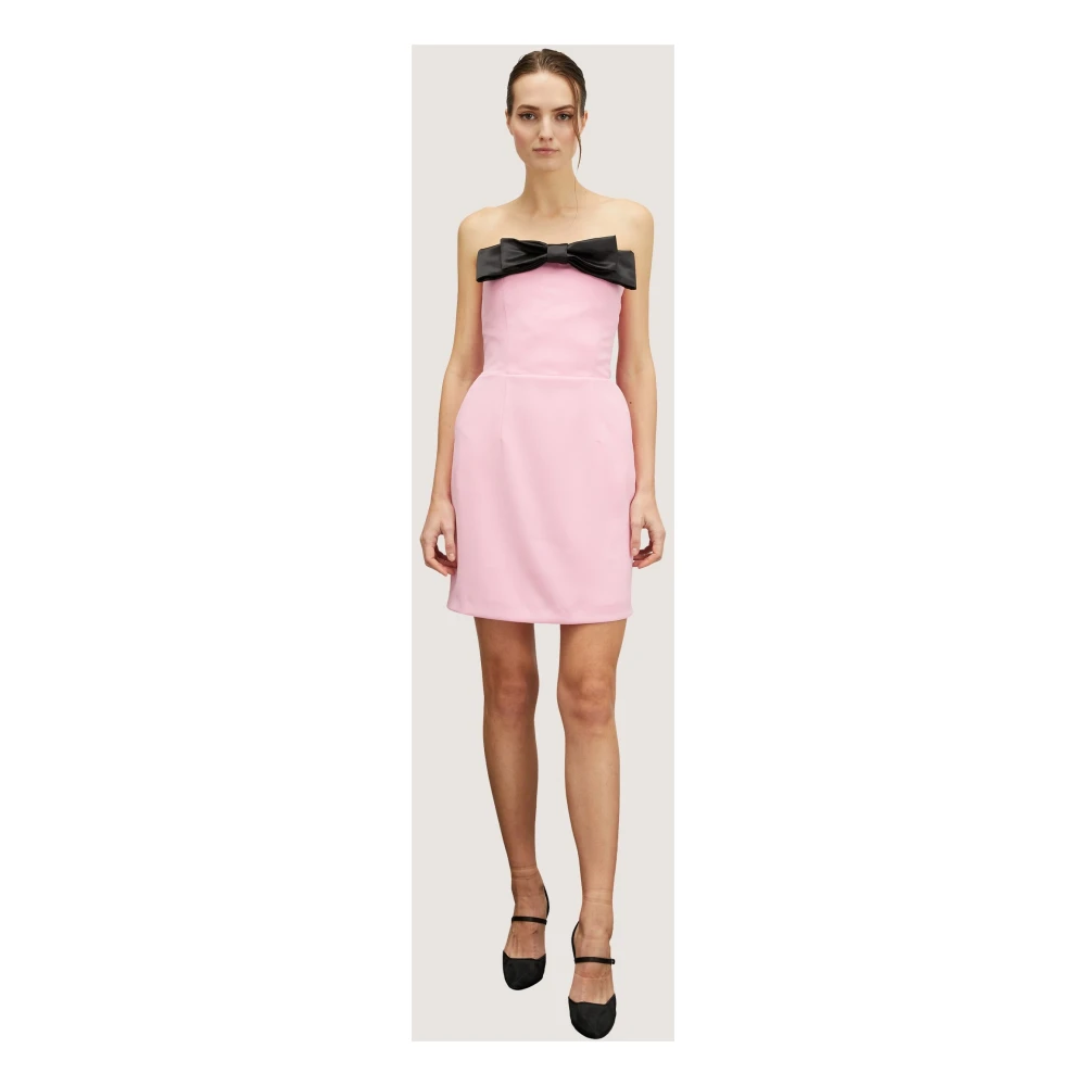 Motivi Korte Crepe Bustier Jurk met Maxi Strik Pink Dames