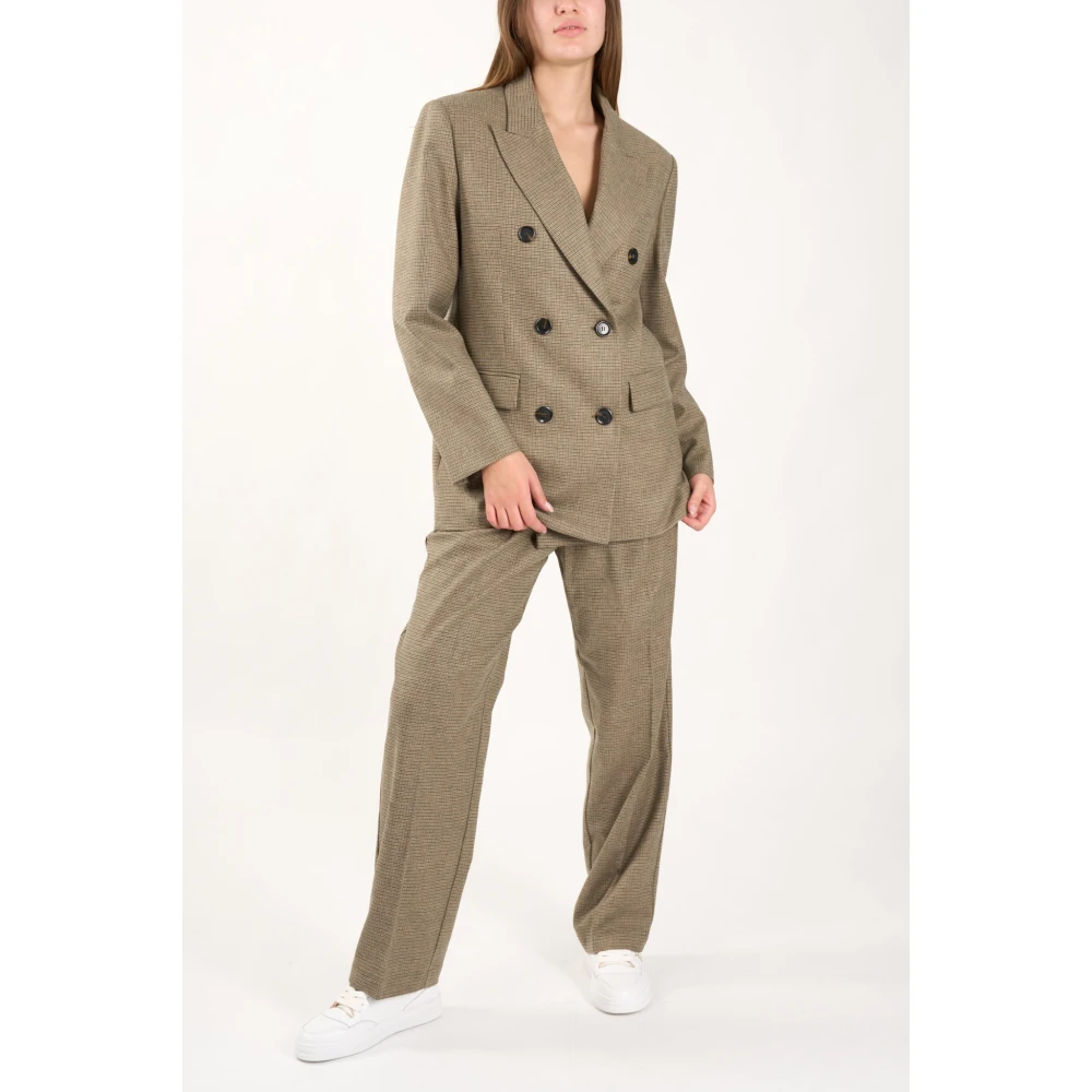 pinko Wollen double-breasted blazer met micro-ruitpatroon Beige Dames