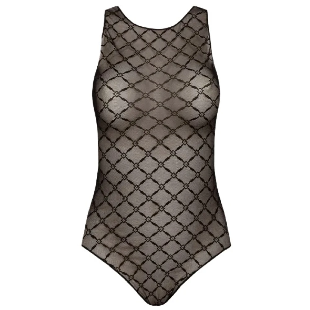 Elisabetta Franchi Mouwloze bodytop in jacquard tule Black Dames