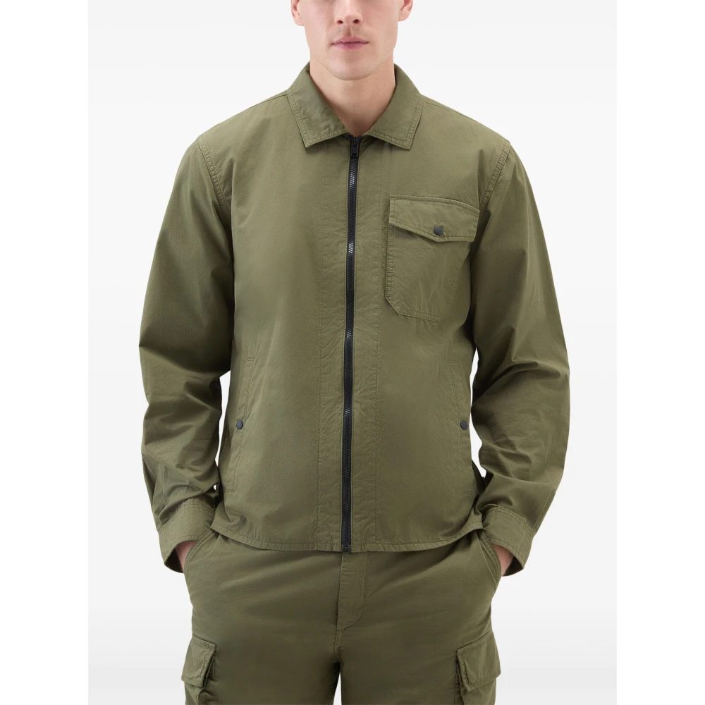Woolrich Olijf Gabardine Overshirt Green Heren