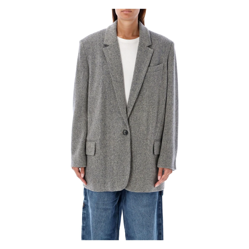 Isabel Marant Étoile Oversized Ull Herringbone Blazer Svart Gray, Dam