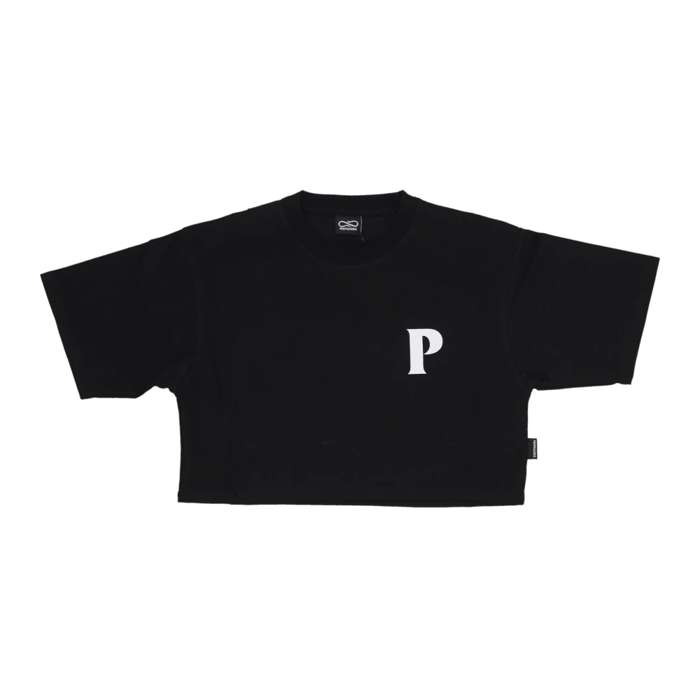 Propaganda Zwarte Croptop Tee met Pyromantics Logo Black Dames