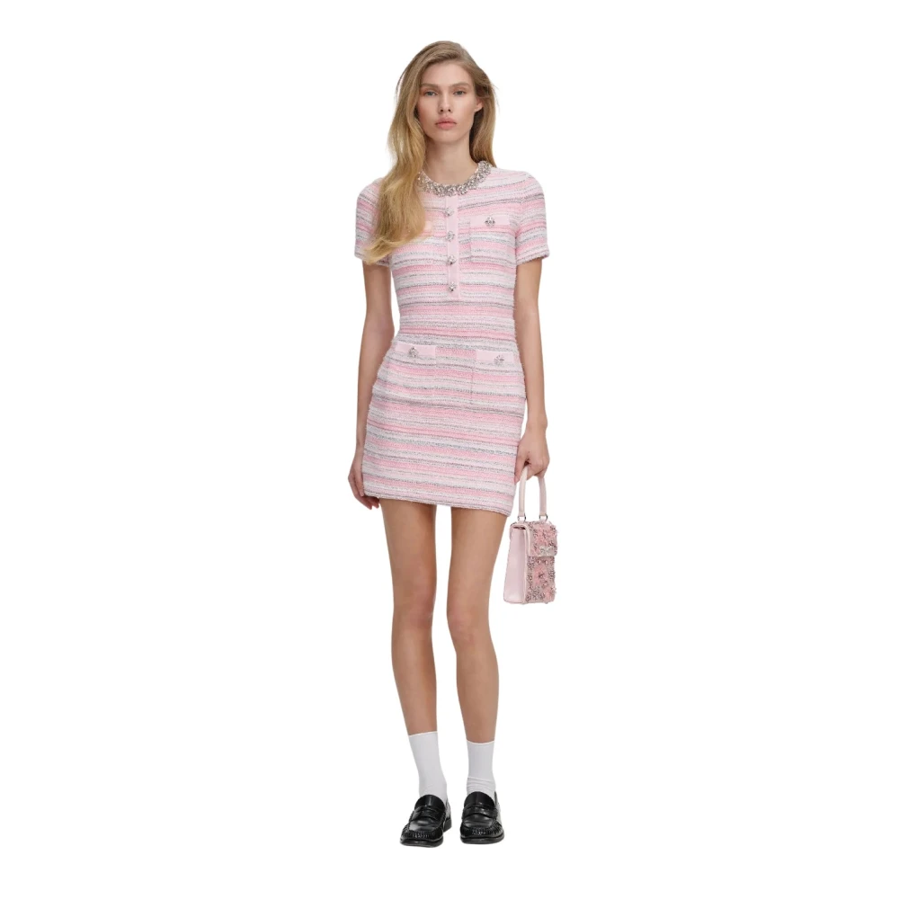 Self Portrait Women's Pink Short Dresses, L, Textured Knit Mini Dress