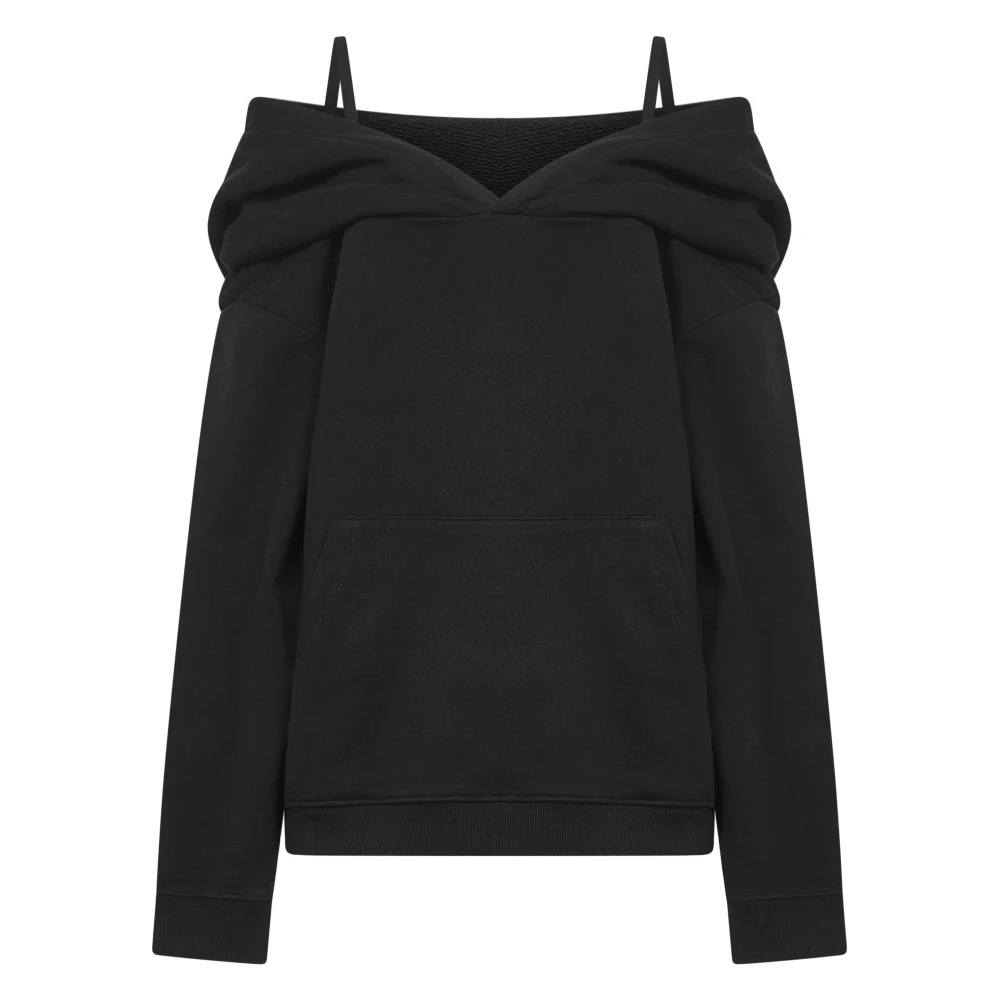 Mm6 Maison Margiela Women's Black Hoodies, S, Off-Shoulder Sweatshirt
