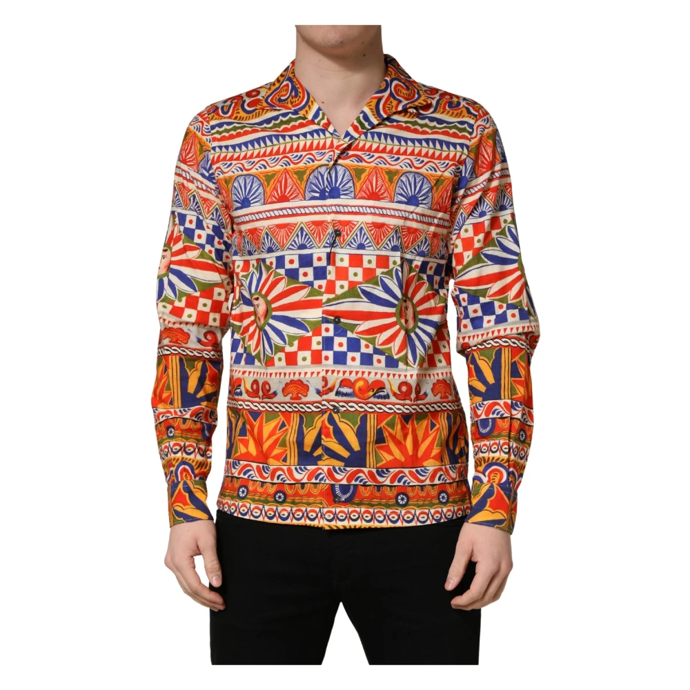 Dolce & Gabbana Men's Multicolor Casual Shirts, M, Carretto-Print Cotton Shirt