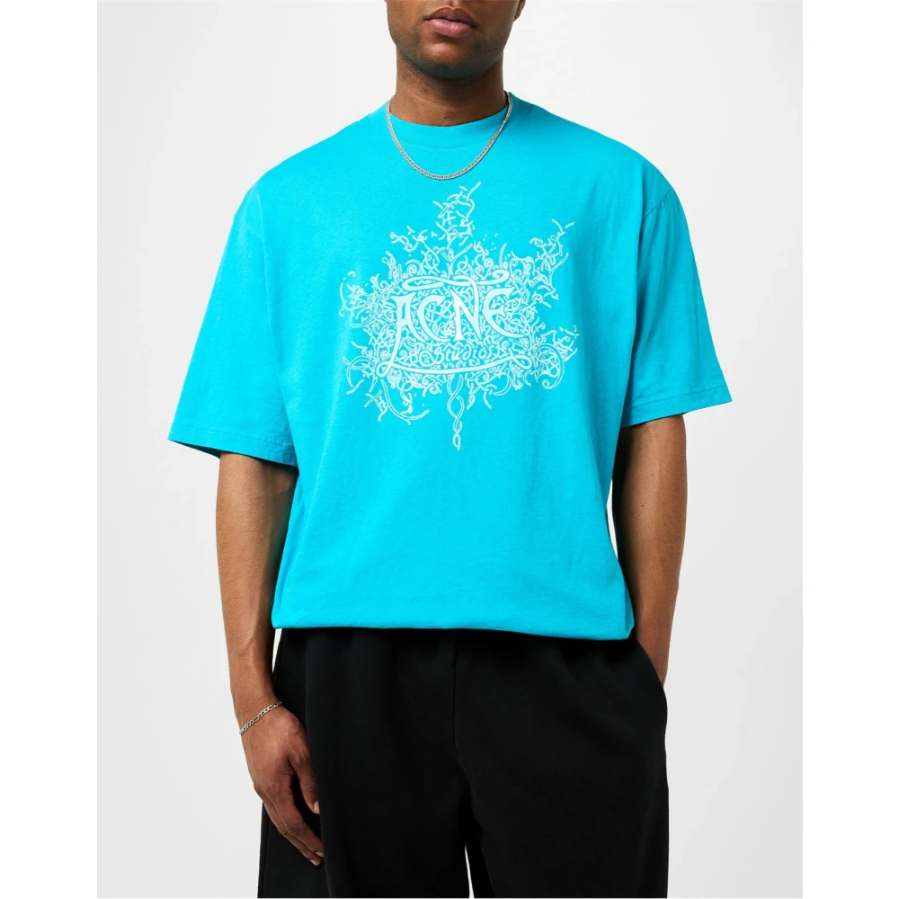 Acne Studios Devil Logo T-Shirt Fluo Blue Heren