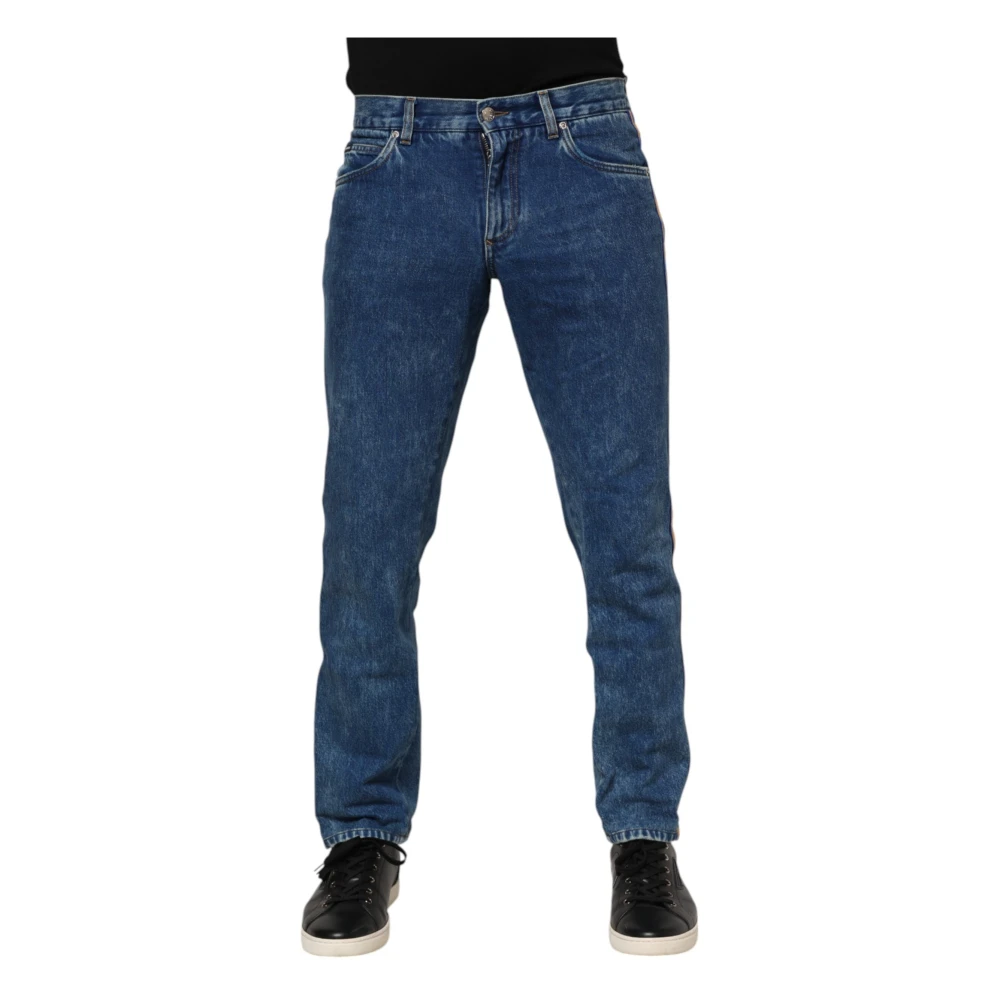 Dolce & Gabbana Men's Blue Cotton Logo Plaque Denim Jeans