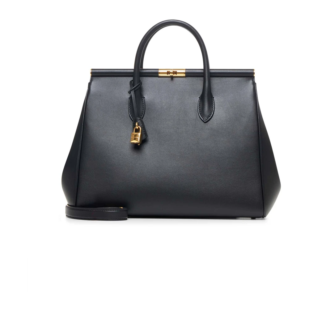 Dolce & Gabbana Zwarte leren handtas met slot Black Dames