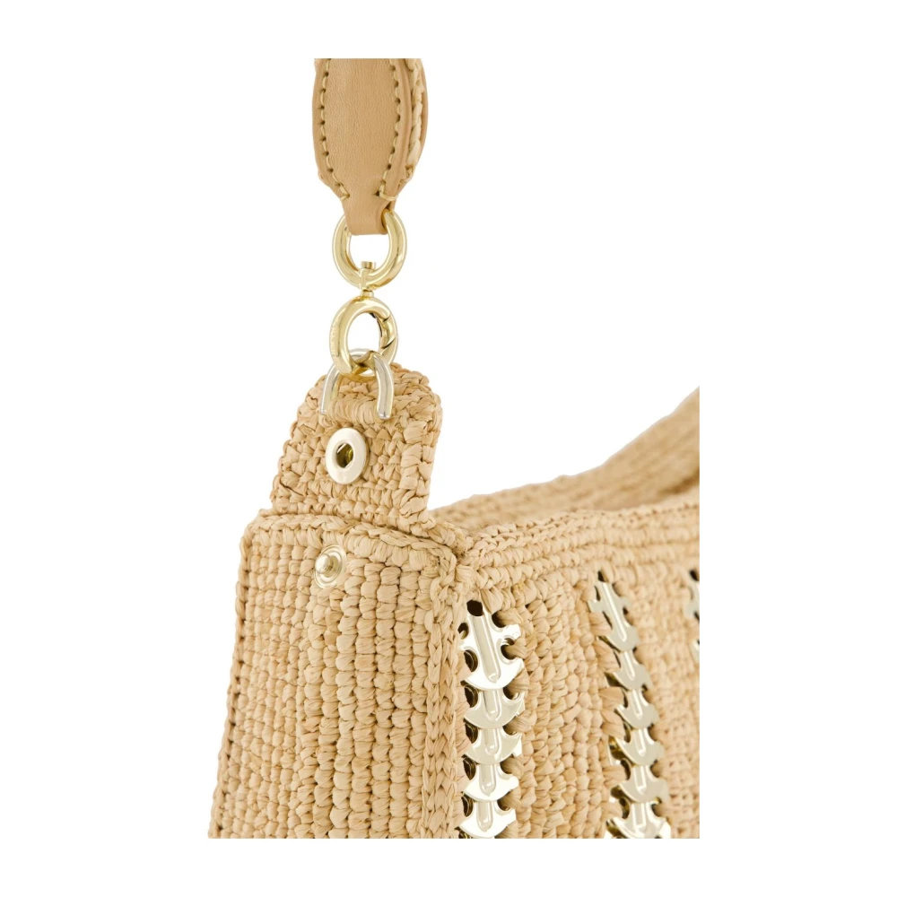 Paco Rabanne Beige Raffia Handtas met Zilveren Inzetstukken Beige Dames