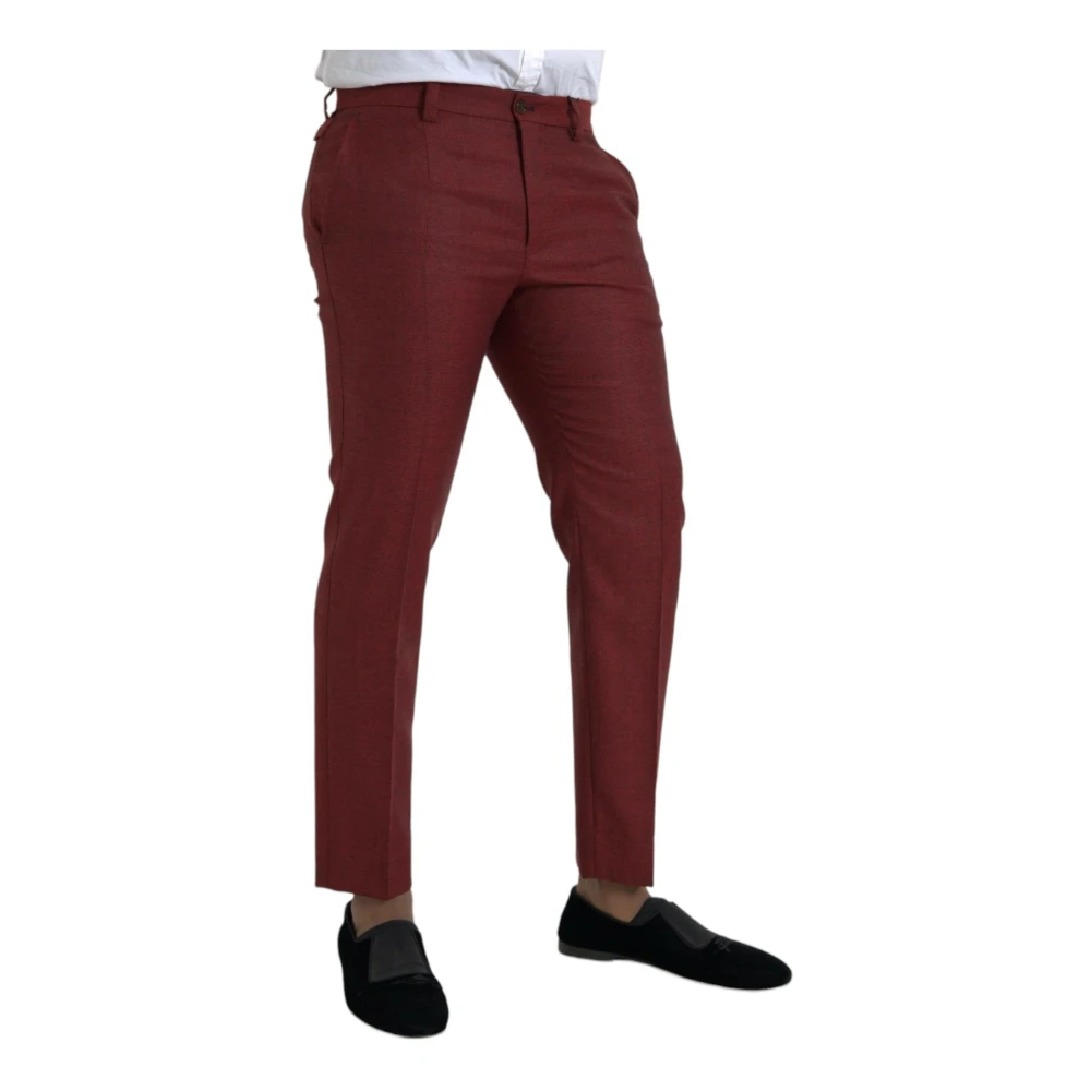 Dolce & Gabbana Maroon Slim Fit Wool Dress Pants Brown Heren