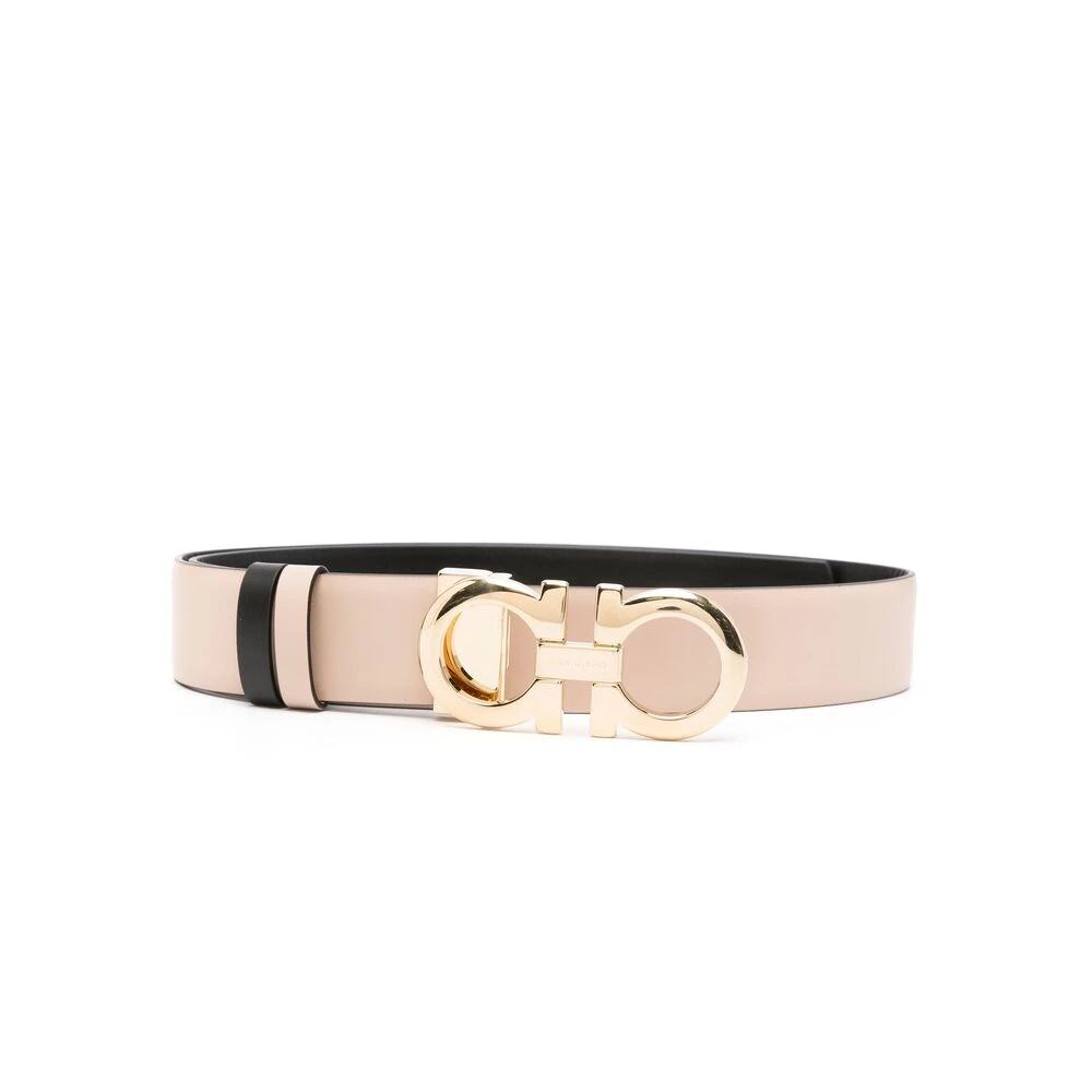 Salvatore Ferragamo Omkeerbare Gancini Gesp Leren Riem Beige Dames