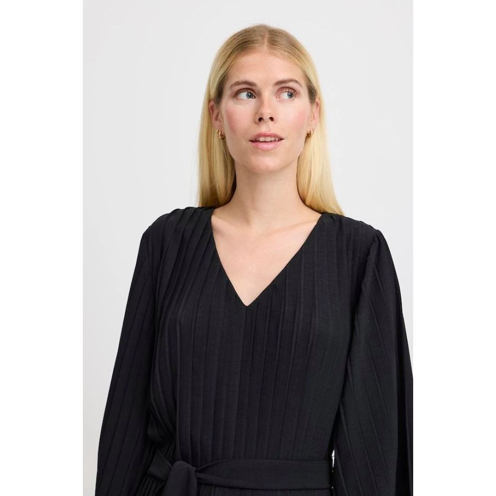 b.Young Geplooide midi-jurk met riem Black Dames
