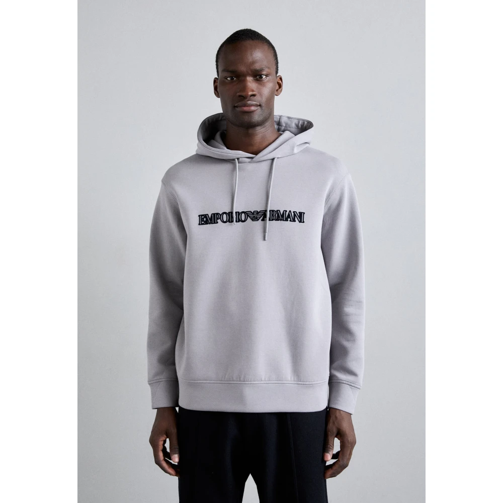 Emporio Armani Hoodie met logo en flockprofiel Gray Heren