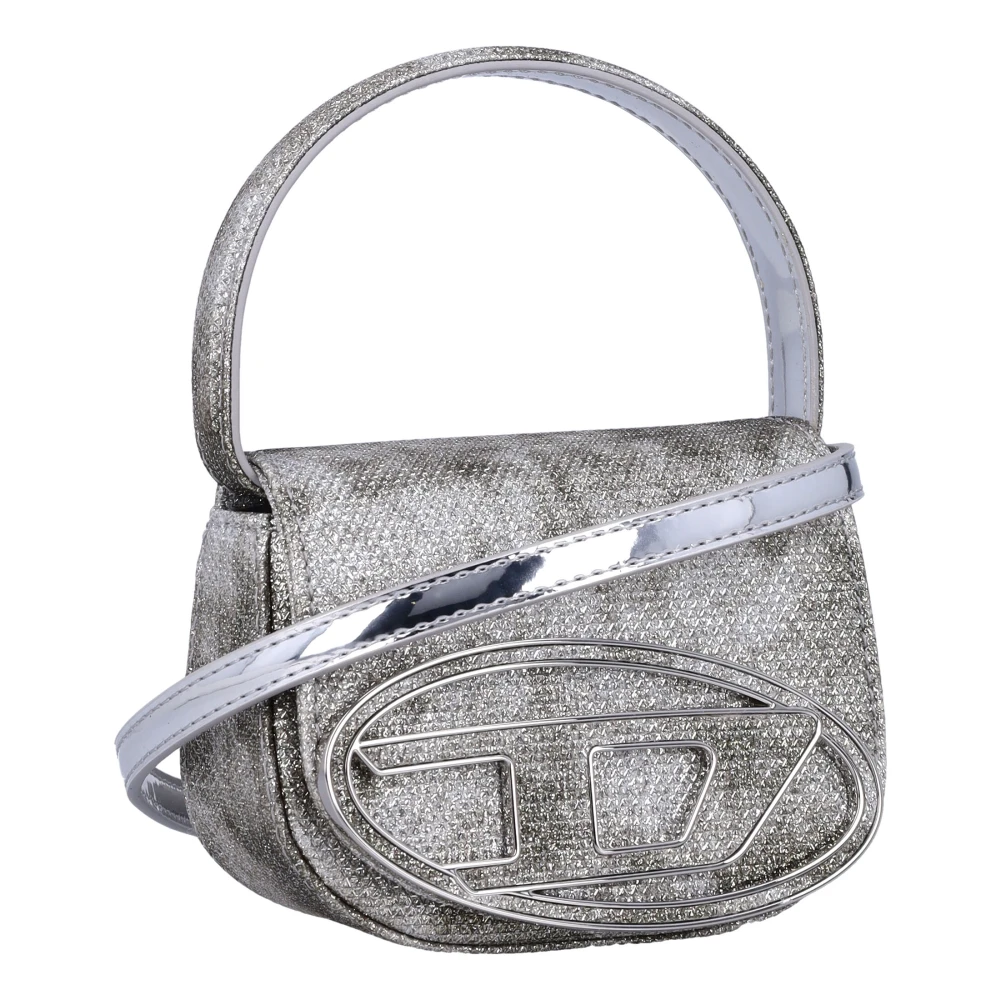 Diesel Crossbody tas van glitterstof met D metalen plaat Beige Dames