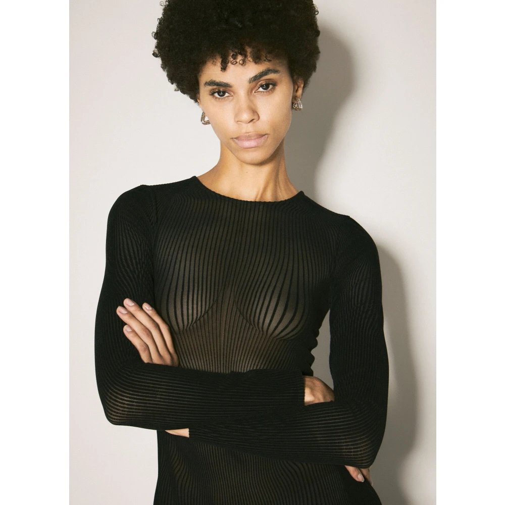 Jean Paul Gaultier Morphing Pinstripe Midi Jurk Black Dames