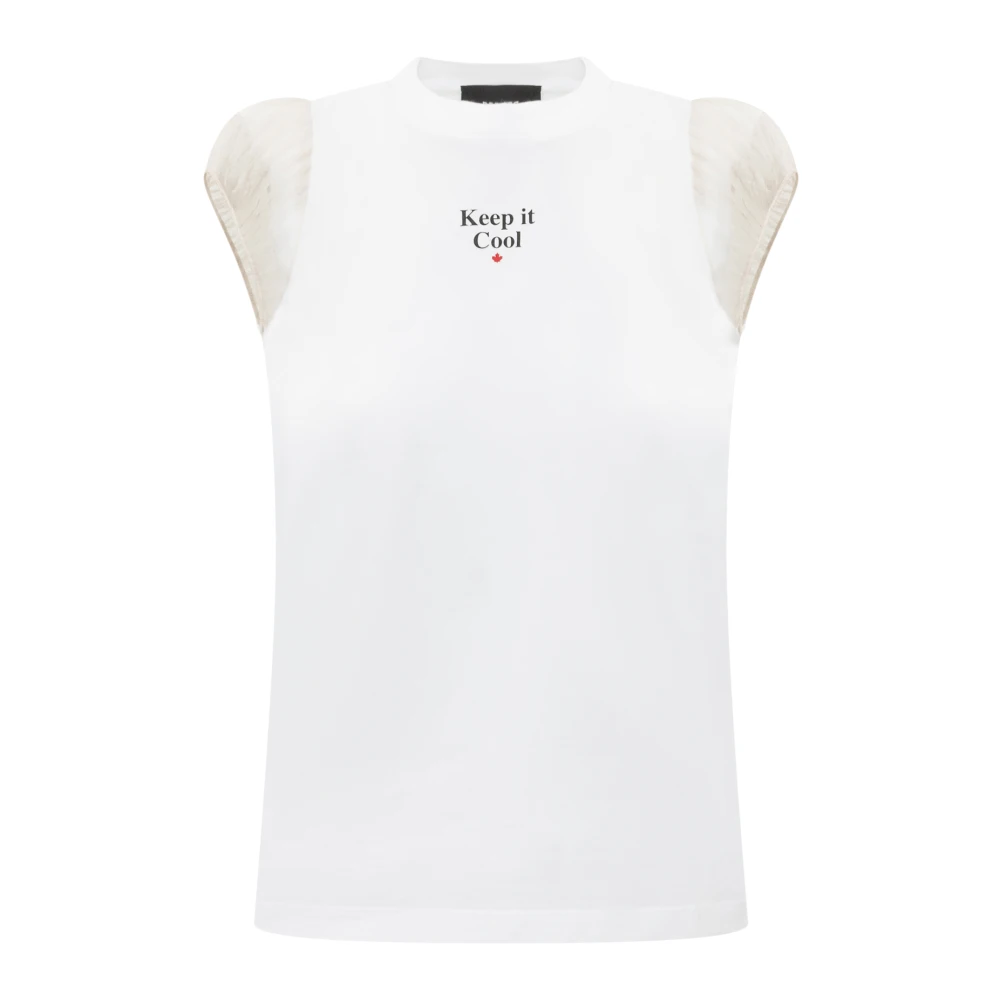 Dsquared2 Women's White T-Shirts, Xs, Sleeveless Crewneck T-Shirt With Print