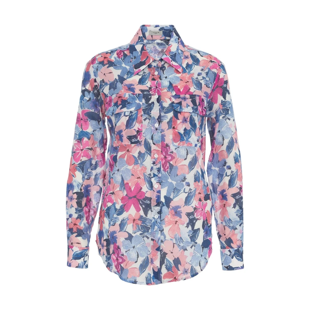 Himon's Blauwe Bloes Met Bloemenprint Knoopsluiting Zakken Multicolor Dames