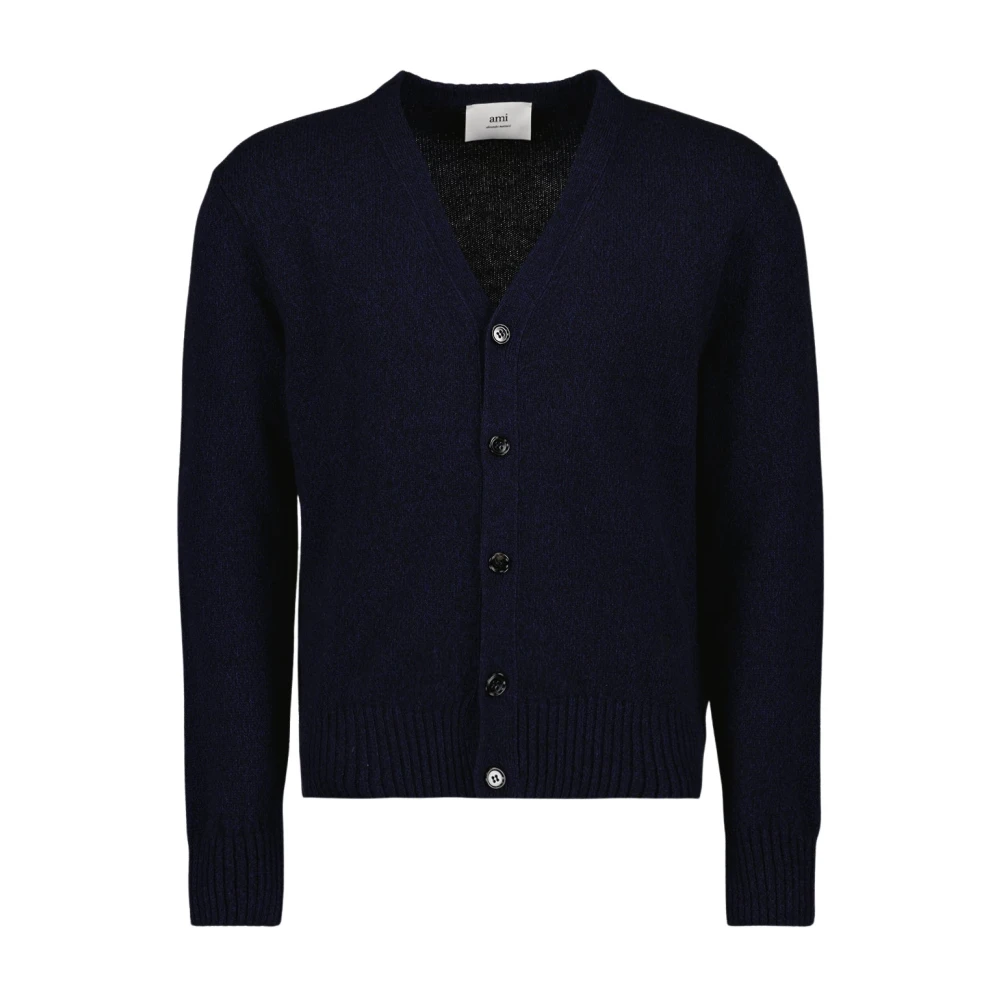 Ami Paris V-ringad Cardigan med Hjärtlogo Blue, Herr