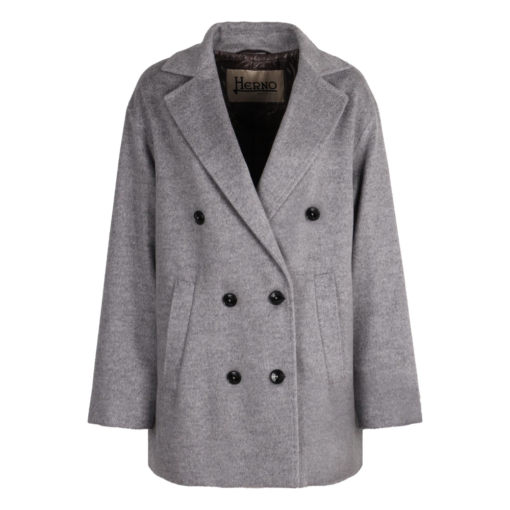Herno wollen jas met dubbele rij knopen en reverskraag Gray Dames