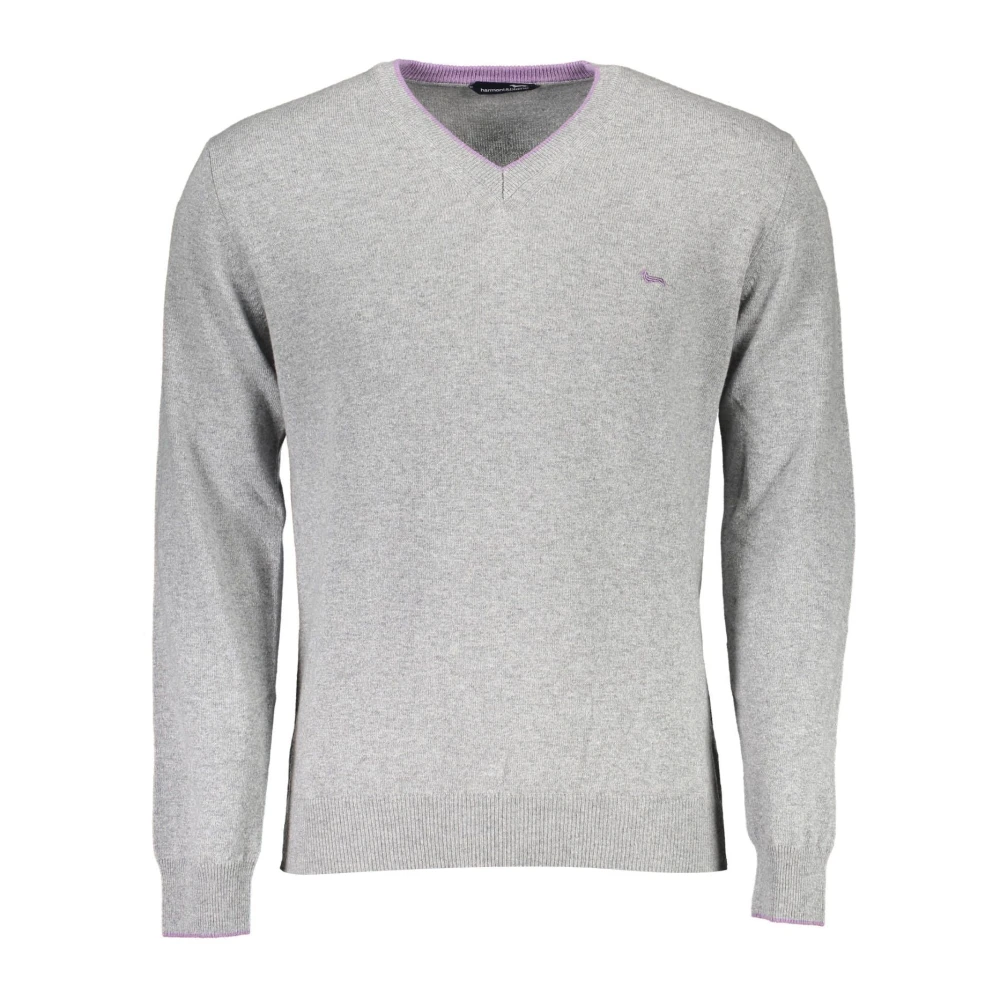 Harmont & Blaine Gray Wool Jumper With V-Neckline And Embroidered Logo - Male - V-Neck Knitwear - Gray - 2XL - Knitwear