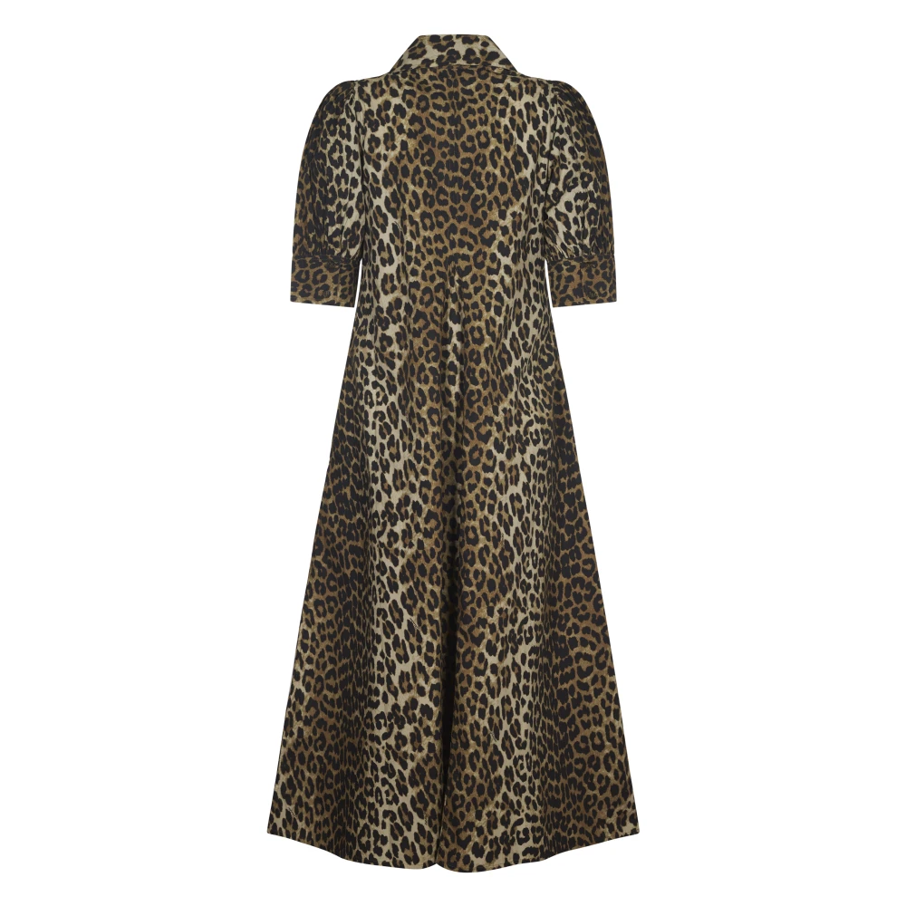 Ganni Bruine Poplin V-hals Lange Jurk Brown Dames