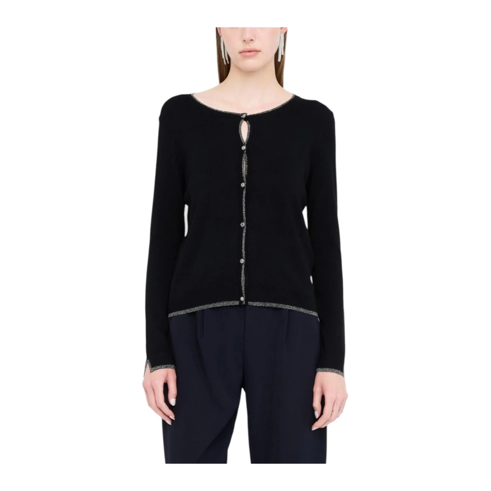 Liu Jo Vrouw Zwart E Button-Up Gebreide Trui Met Ronde Hals