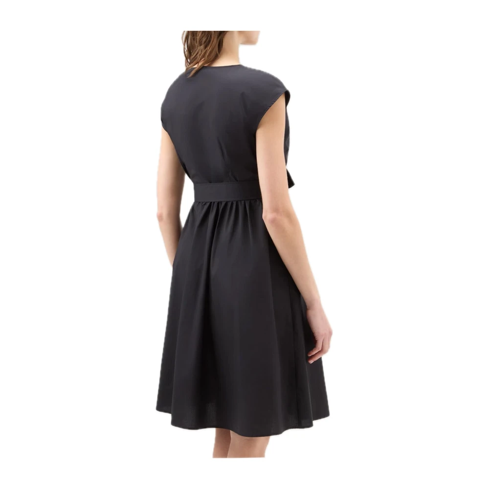 Woolrich Katoenen jurk met V-hals en riem Black Dames