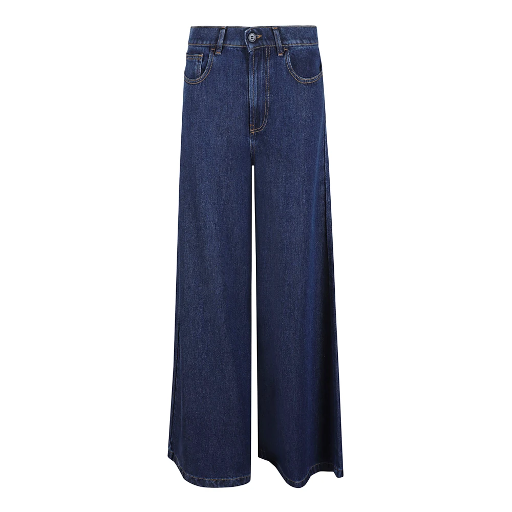P.a.r.o.s.h. Blauwe Jeans met Leren Patch Blue Dames