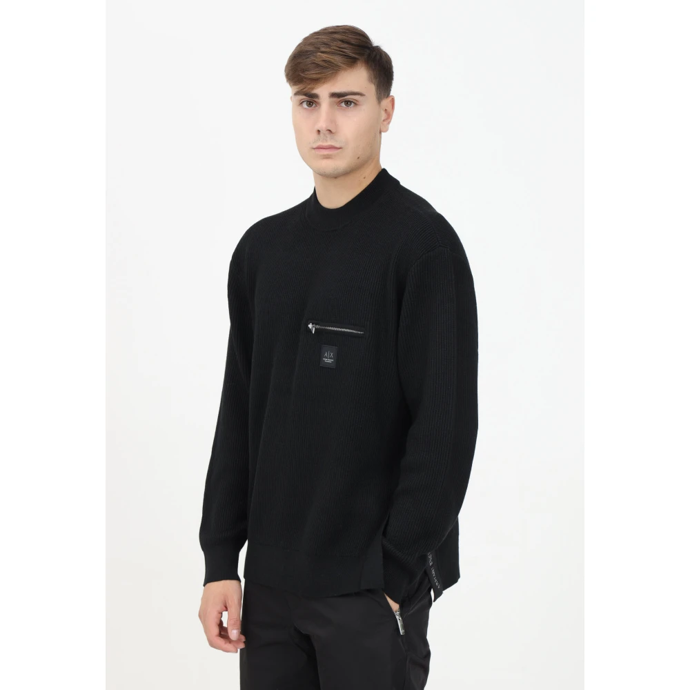 Armani Exchange Zwarte Crewneck Sweater Modern Minimalistisch Design Black Heren