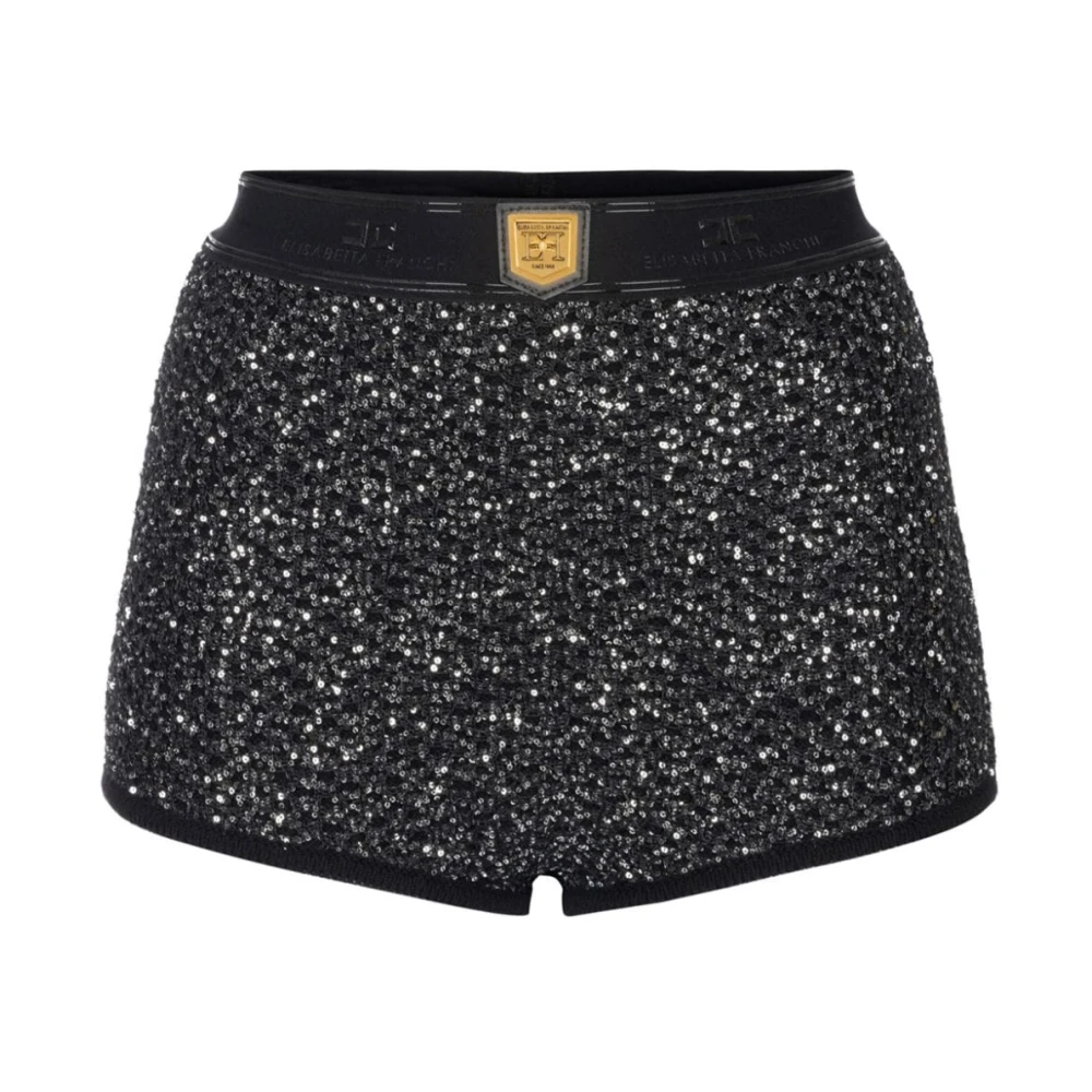 Elisabetta Franchi Zwarte wollen Culottes met Pailletten Black Dames