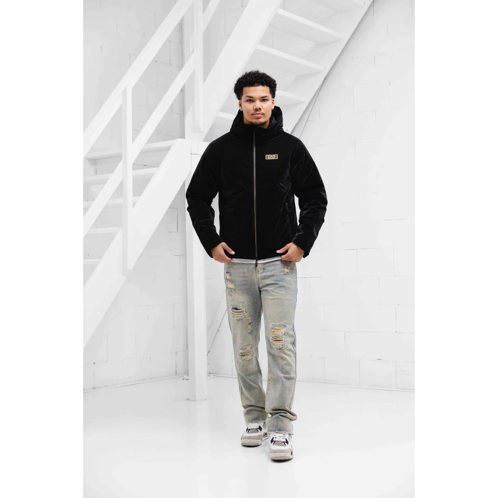 Emporio Armani Zwarte Geweven Bomberjack Heren Black Heren
