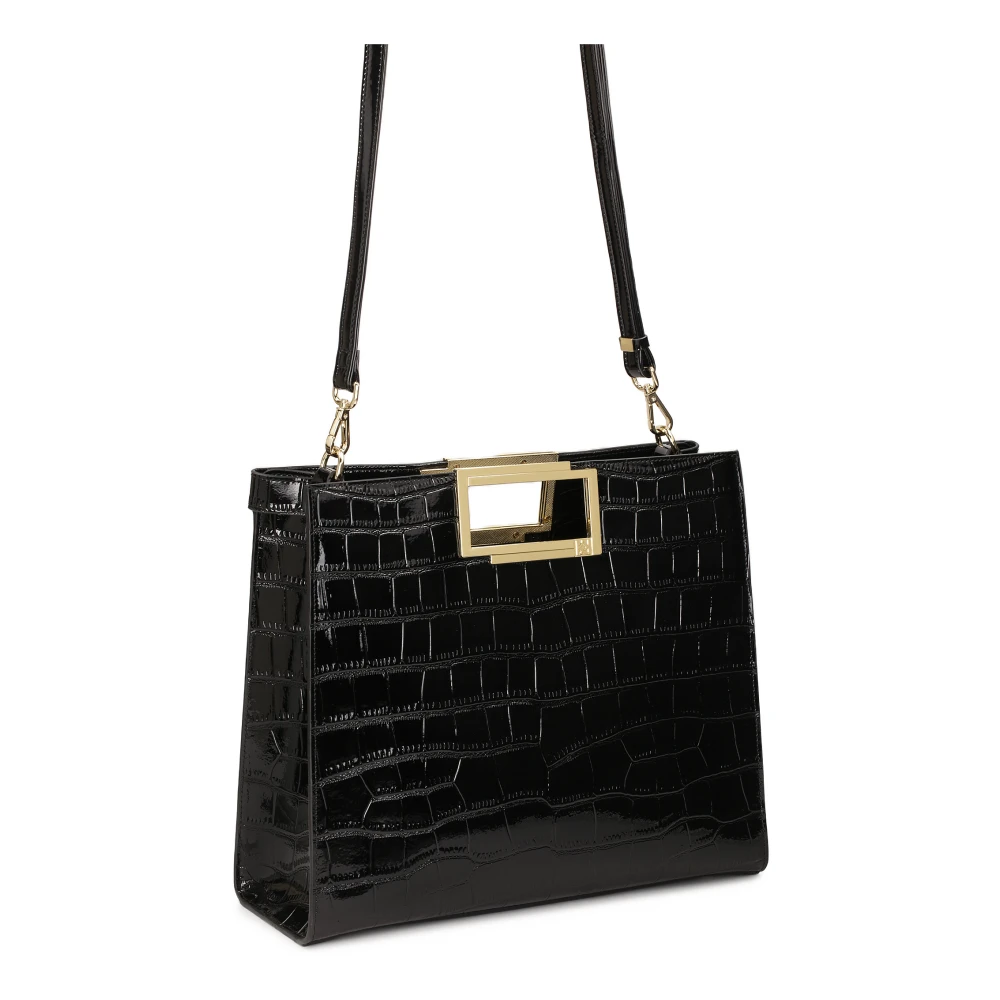 Kazar Exotische Zwarte Leren Handtas met Metalen Handvat Black Dames