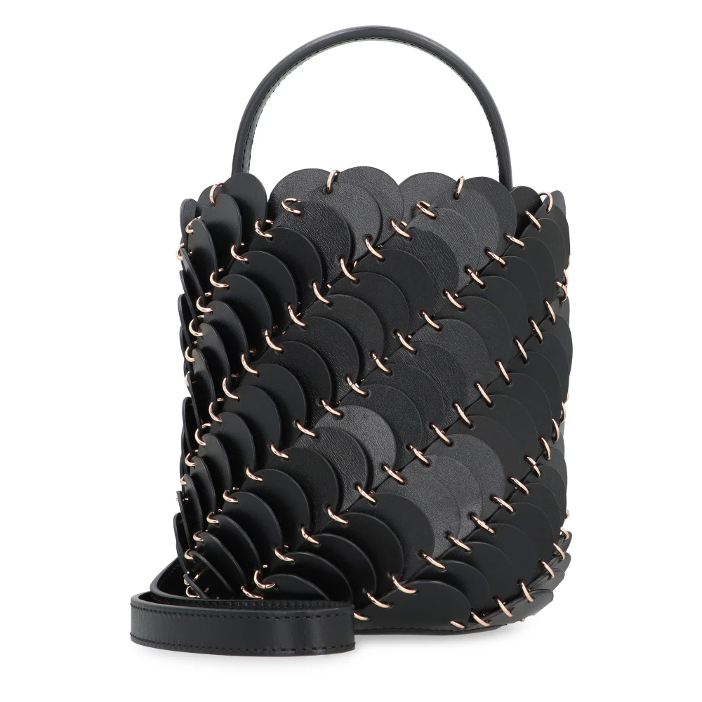 Paco Rabanne Zwarte Leren Bucket Tas Schouderband Open Top Black Dames