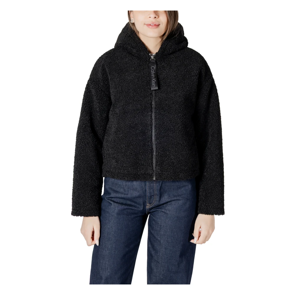Calvin Klein Jeans Women's Black Zip-Up Hooded Blazer With Pockets