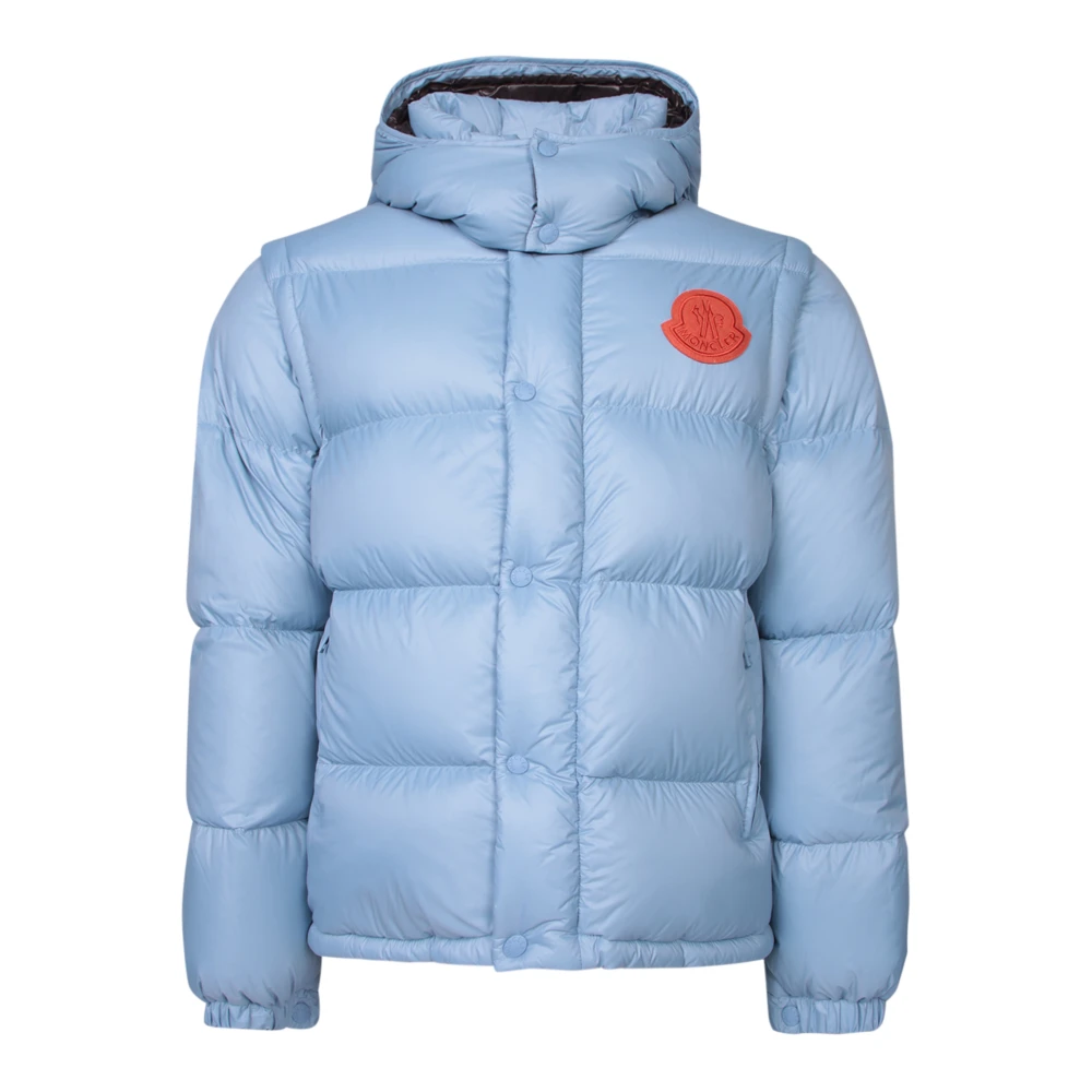 Moncler Lichtblauwe donsjas met omslagcapuchon Blue Heren