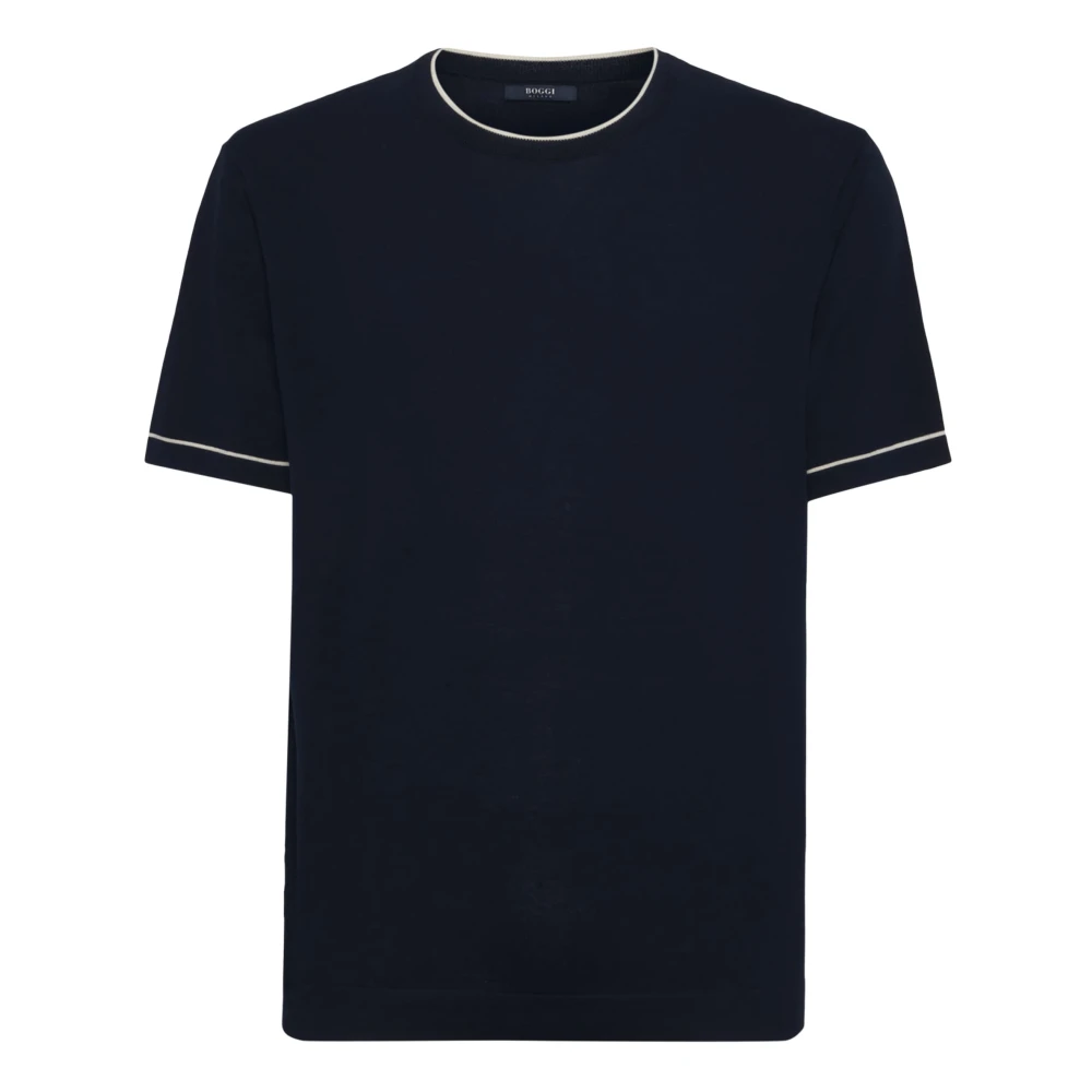 Boggi Milano Katoenen Crêpe Gebreid T-Shirt Blue Heren
