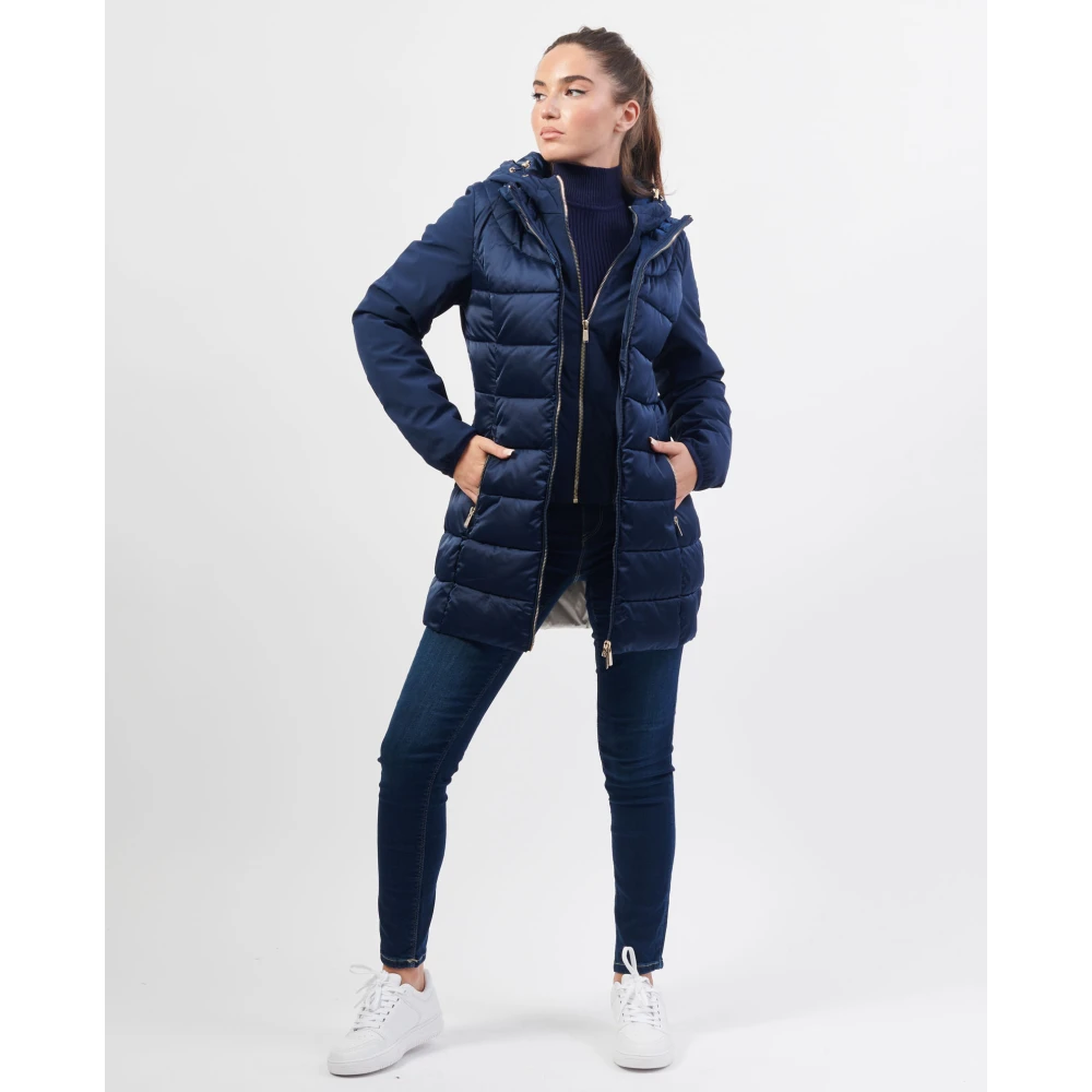 YES ZEE Blauwe Gewatteerde Hoodie Jas Blue Dames