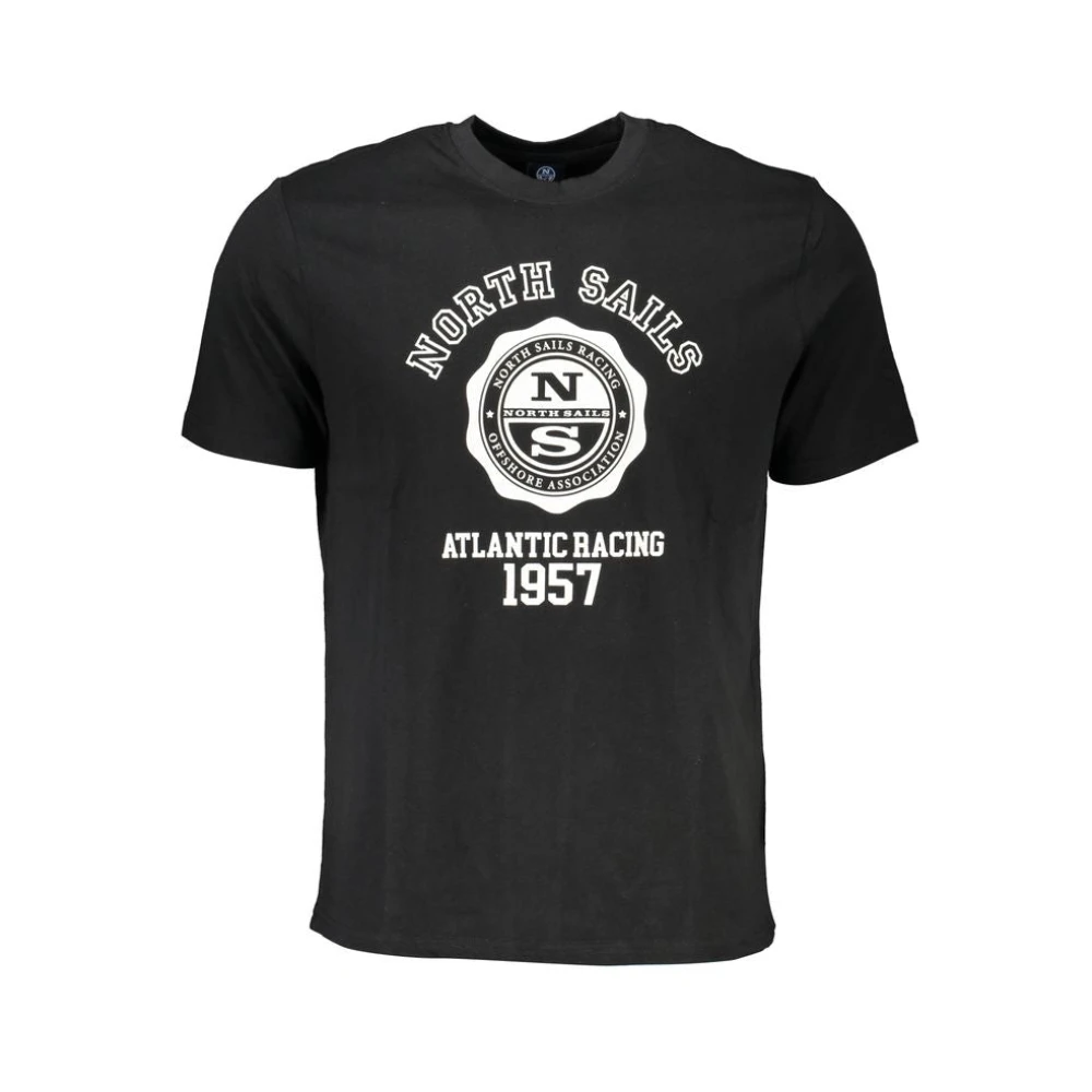 North Sails Zwart Katoenen T-shirt met Print Logo Black Heren