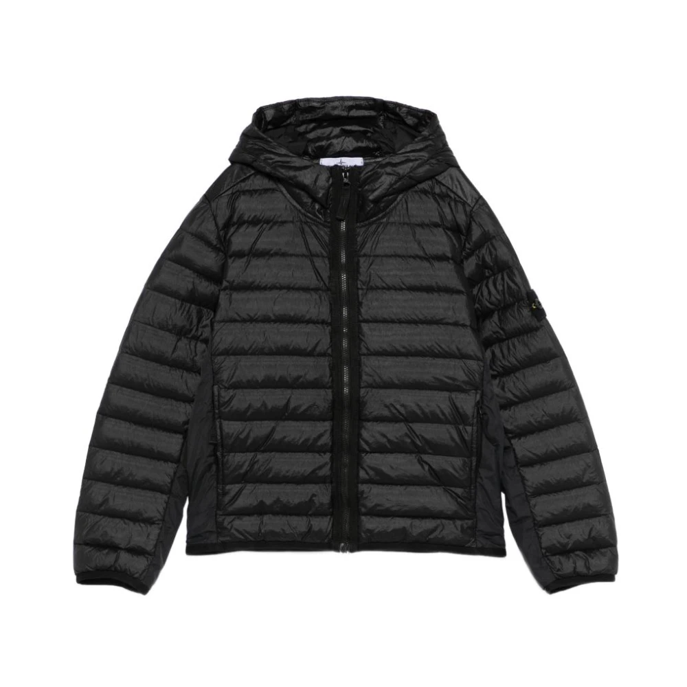 Stone Island Black Light Jackets, Male, 8 Y, Giacca Trapuntata Con Cappuccio
